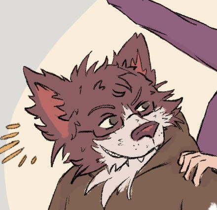 A drawing of an anthro wolf with square glasses. He is wearing a brown hoodie.