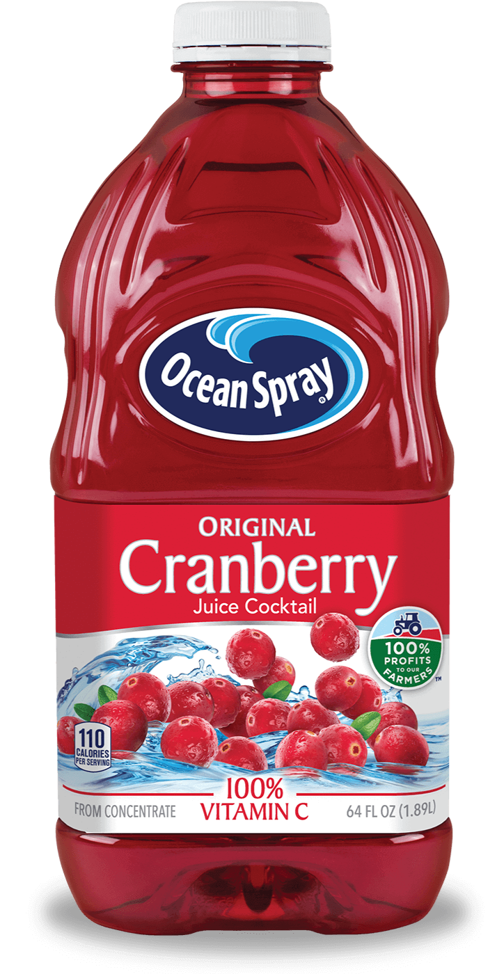 A large bottle of Ocean Spray cranberry juice.